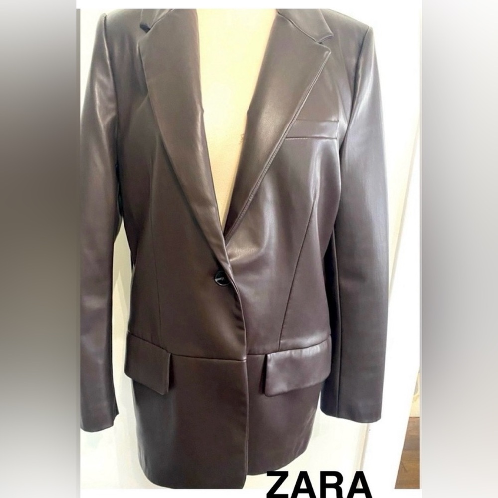 ZARA Brown Faux Leather Blazer - Size M - NEW